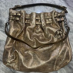 Michael Kors Gold snakeprint Leather hobo purse